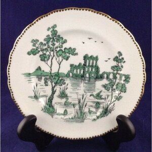 Royal Chelsea Lunch Plate Bone China England Green Ruins Scene Gold Trim